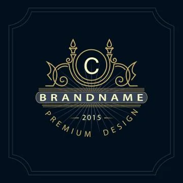 Monogram design template. Elegant line art logo C Illustrazione stock