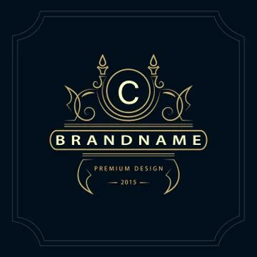 Monogram design template. Elegant line art logo C Stock Illustration