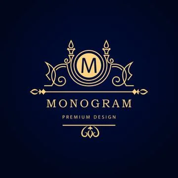 Monogram design template. Elegant line art logo M Stock Illustration