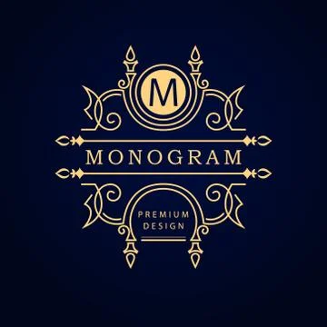 Monogram design template. Elegant line art logo M Stock Illustration