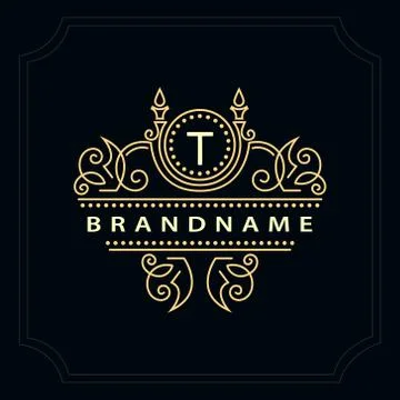 Monogram design template. Elegant line art logo T Stock-Illustration