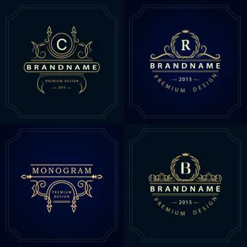 Monogram design template. Elegant line art logo C, R, B Stock-Illustration