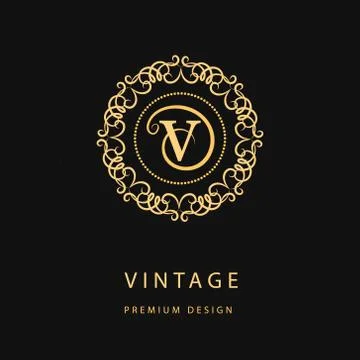 Monogram design template. Elegant line art logo V Stock-Illustration