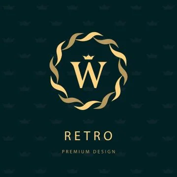 Monogram design template. Elegant line art logo W Stock-Illustration