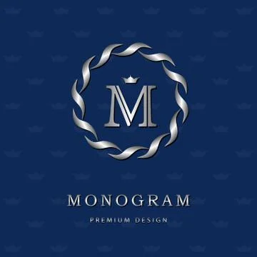 Monogram design template. Elegant line art logo M Stock Illustration
