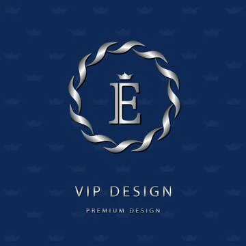 Monogram design template. Elegant line art logo E Stock Illustration