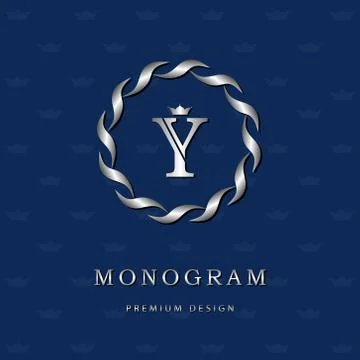 Monogram design template. Elegant line art logo Y Stock Illustration