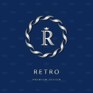 Monogram design template. Elegant line art logo R Stock-Illustration