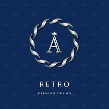 Monogram design template. Elegant line art logo A Illustrazione stock