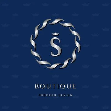 Monogram design template. Elegant line art logo S Stock Illustration