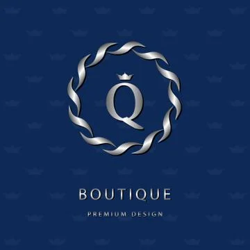 Monogram design template. Elegant line art logo Q Stock Illustration