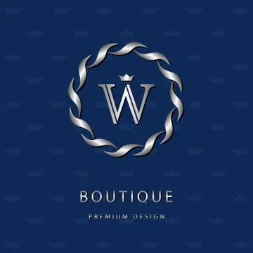 Monogram design template. Elegant line art logo W Stock Illustration