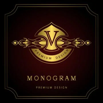 Monogram design template. Elegant line art logo V Stock Illustration