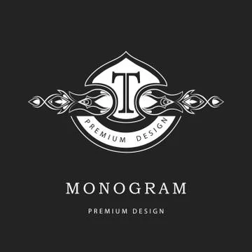 Monogram design template. Elegant line art logo T Stock-Illustration