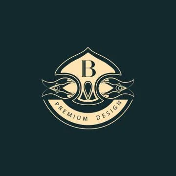 Monogram design template. Elegant line art logo B Stock Illustration
