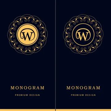 Monogram design template. Elegant line art logo W Stock Illustration