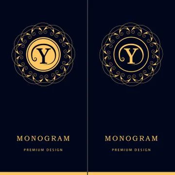 Monogram design template. Elegant line art logo Y Illustrazione stock
