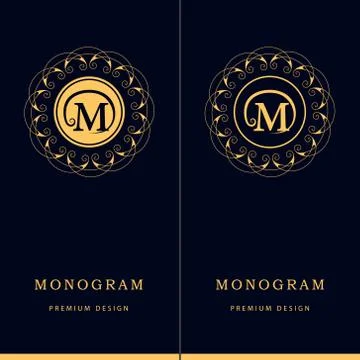 Monogram design template. Elegant line art logo M Stock-Illustration