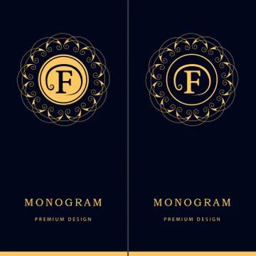 Monogram design template. Elegant line art logo F Stock-Illustration