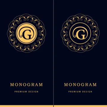 Monogram design template. Elegant line art logo G Stock-Illustration