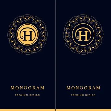 Monogram design template. Elegant line art logo H Stock-Illustration