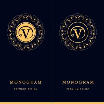 Monogram design template. Elegant line art logo V Stock-Illustration
