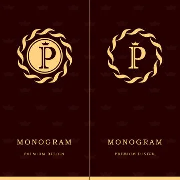 Monogram design template. Elegant line art logo P Stock-Illustration