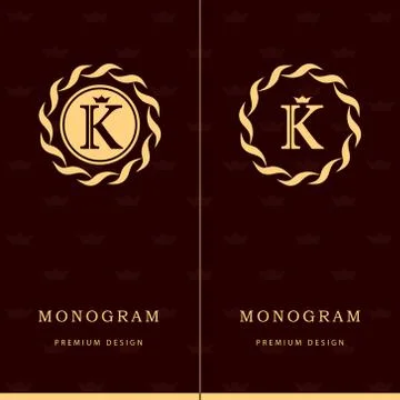 Monogram design template. Elegant line art logo K Stock Illustration