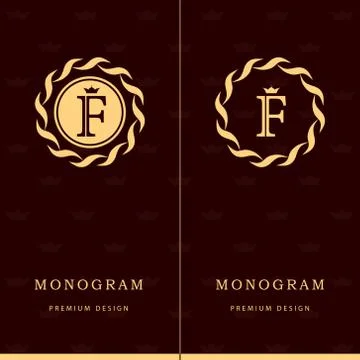 Monogram design template. Elegant line art logo F Stock-Illustration