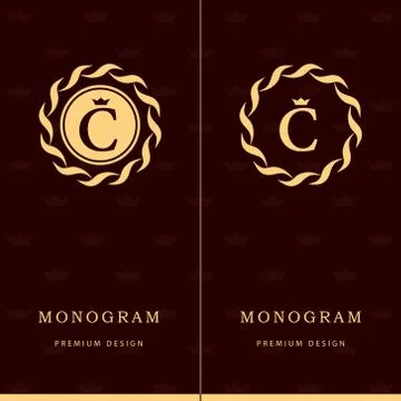 Monogram design template. Elegant line art logo C Illustrazione stock