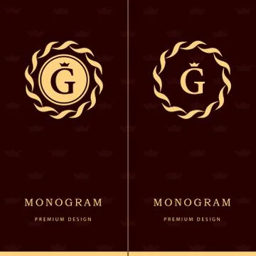 Monogram design template. Elegant line art logo G Illustrazione stock