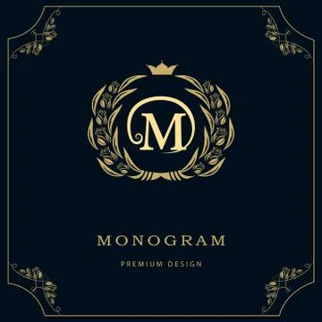 Monogram design template. Elegant line art logo M Stock-Illustration