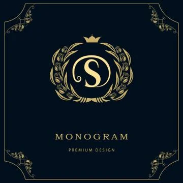 Monogram design template. Elegant line art logo S Stock Illustration