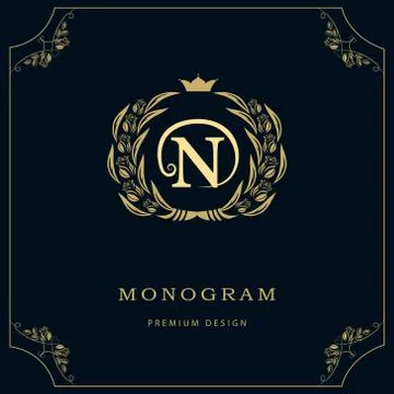 Monogram design template. Elegant line art logo N Stock-Illustration