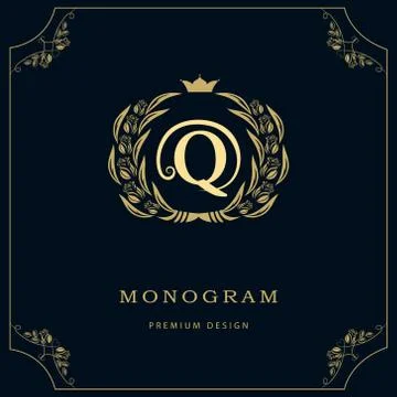 Monogram design template. Elegant line art logo Q Stock-Illustration