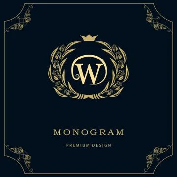 Monogram design template. Elegant line art logo W Stock Illustration