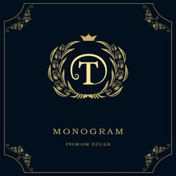 Monogram design template. Elegant line art logo T Stock-Illustration
