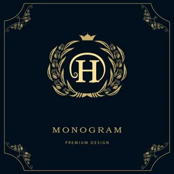 Monogram design template. Elegant line art logo H Illustrazione stock