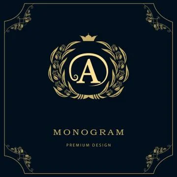 Monogram design template. Elegant line art logo A Stock-Illustration