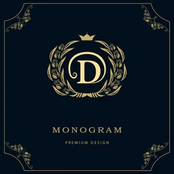 Monogram design template. Elegant line art logo D Stock-Illustration