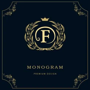 Monogram design template. Elegant line art logo F Stock-Illustration