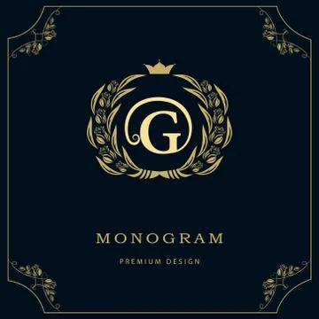 Monogram design template. Elegant line art logo G Stock-Illustration