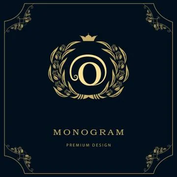 Monogram design template. Elegant line art logo O Stock Illustration