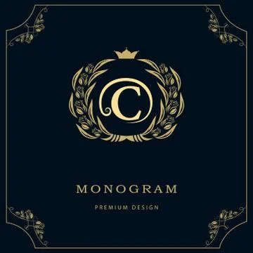 Monogram design template. Elegant line art logo C Stock-Illustration