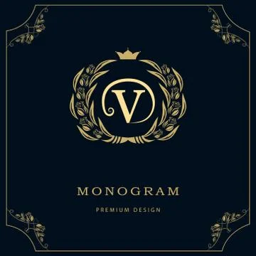Monogram design template. Elegant line art logo V Illustrazione stock
