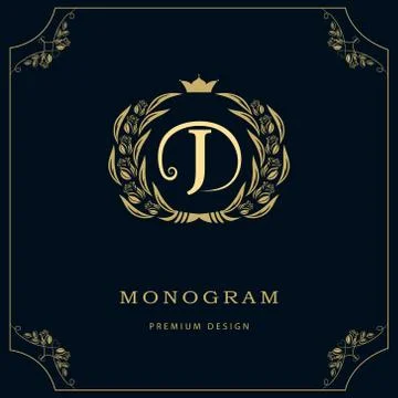 Monogram design template. Elegant line art logo J Illustrazione stock