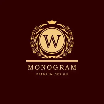 Monogram design template. Elegant line art logo W Illustrazione stock