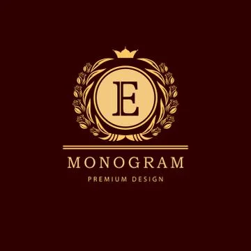 Monogram design template. Elegant line art logo E Stock Illustration