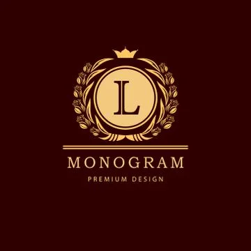 Monogram design template. Elegant line art logo L Illustrazione stock