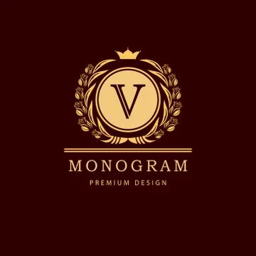 Monogram design template. Elegant line art logo V Stock-Illustration